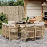 9-delige Tuinset met kussens poly rattan beige