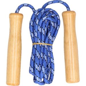 Blauw springtouw met houten handvatten 236 cm