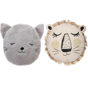 Dieren sierkussen set kinderkamer - kat/leeuw - 27/38 cm - polyester