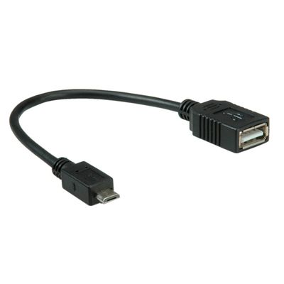 VALUE USB 2.0 Kabel, USB A Female - Micro USB B Male, OTG, 0,15 m