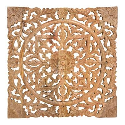 Wanddecoratie 3D-bloemendecor van mangohout, bruin (B/H/D) 50x50x2cm