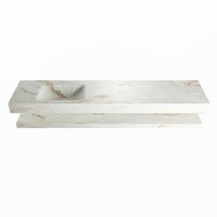 MONDIAZ ALAN-DLUX 200cm planchet Frappe. Vrijhangende wastafel CLOUD links zonder kraangat, kleur Frappe.