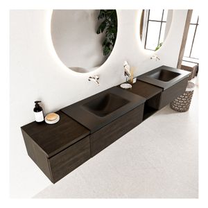 Mondiaz Bukla 240cm badmeubel met open module 40 rechts dark brown 3 lades met wastafel dubbel zonder kraangat kleur urban