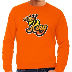 Oranje koningsdag King sweater / trui voor heren