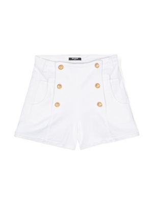 Balmain Kids short en jean à boutons décoratifs - Blanc