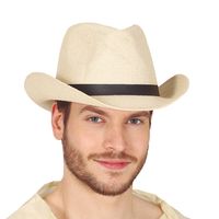 Guirca Cowboyhoed van stro voor heren - verkleed accessoires - beige - met band - Verkleedhoofddeksels - thumbnail