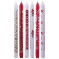 Creativ Company Adventkaarsen, h: 30 cm, d 22 mm, rood, wit, 24 stuk/ 1 doos