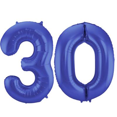 Folat Folie ballonnen - 30 jaar cijfer - blauw - 86 cm - leeftijd feestartikelen - verjaardag