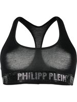 Philipp Plein brassière de sport en coton à logo strassé - Noir - thumbnail