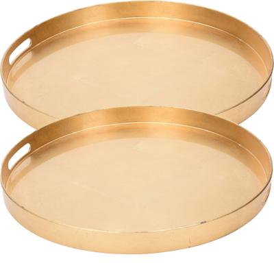 Dienblad/serveerblad - 2x - RVS - D46 x H4 cm - goud - met opstaande rand