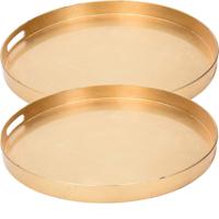 Dienblad/serveerblad - 2x - RVS - D46 x H4 cm - goud - met opstaande rand