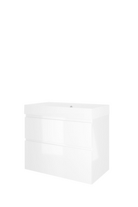 Proline polystone Loft badmeubelset met wastafelonderkast met 2 asymmetrische lades en polystone wastafel zonder kraangat 80 x 70 x 46 cm, glanzend