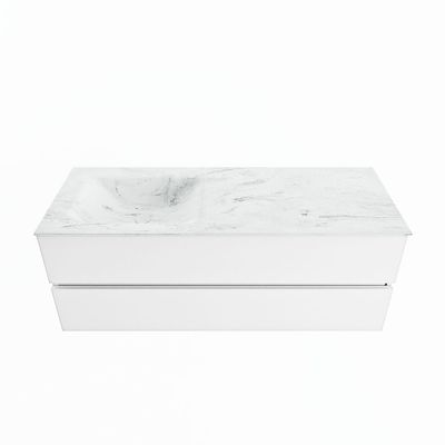 MONDIAZ VICA-DLUX 130cm badmeubel onderkast Talc 2 lades. Inbouw wastafel CLOUD links zonder kraangat, kleur Opalo.