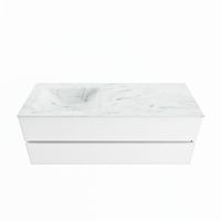 MONDIAZ VICA-DLUX 130cm badmeubel onderkast Talc 2 lades. Inbouw wastafel CLOUD links zonder kraangat, kleur Opalo.