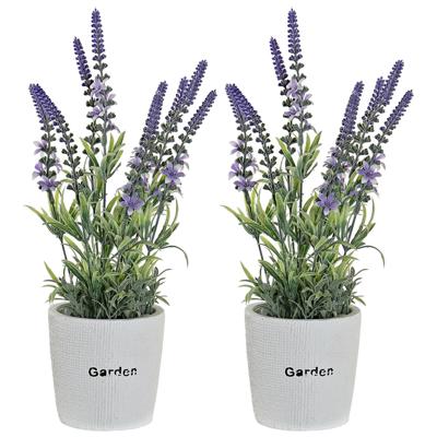 Items Kunstplant/bloem Lavendel - 2x - in bloempot - paarse bloemen - 10 x 36 cm