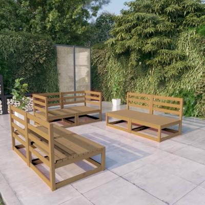 6-delige Loungeset massief grenenhout honingbruin