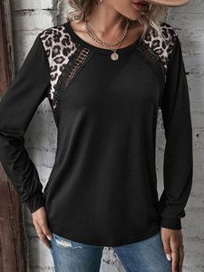 Leopard Casual Crew Neck Patchwork Lace Tunic T-Shirt