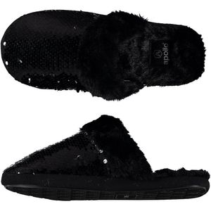 Dames instap slippers/pantoffels met pailletten zwart maat 41-42