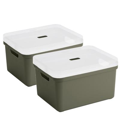 Sunware opbergbox - 2x stuks - 32 liter - donkergroen - kunststof - transparante deksel - 45x35x24 c Sunware opbergbox - 2x stuks - 32 liter - donkergroen - kunststof - transparante deksel - 45x35x24 c