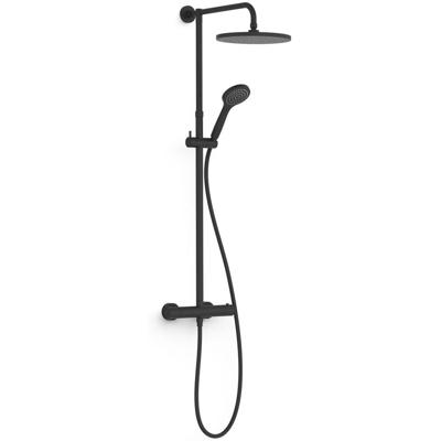 Regendouche set Tres Base Plus | Opbouw | Thermostaatkraan | 2-weg | Rond | Zwart mat