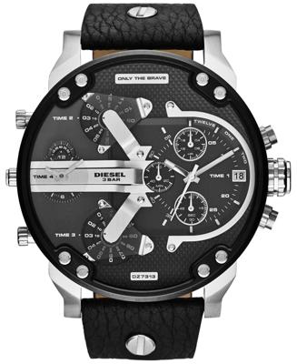 Nieuwe Diesel Mr Daddy 2.0 zwart lederen chronograaf 4 tijdzone herenhorloge DZ7313