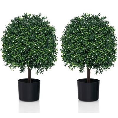 Set van 2 Kunstmatige Vormbomen van Buxus Nep Bolplanten met UV-Bestendige Bladeren 343 Witte Vruchten Kunstplanten in Pot