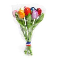 Decoratie tulpen boeket - gekleurd - 20 cm - hout - bloemen boeket - Hollandse tulpen