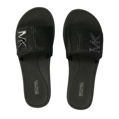 Michael Kors Glitter Platform Slide plateau slippers zwart