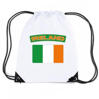 Ierland vlag nylon rugzak - wit - met Ierse vlag - supporters - rijgkoord