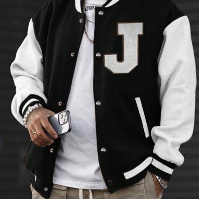 Bon&Bon Men's Color Block Baseball Bomber Jacket with Letter Print Black and White / M
