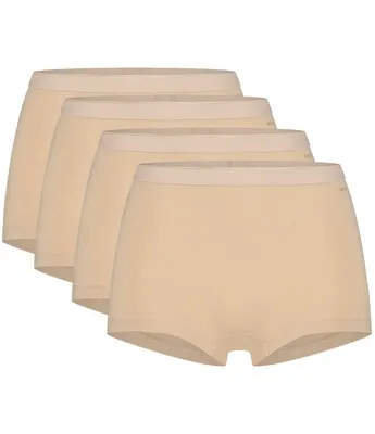 4-pack Basic dames Shorts Organic - 32419 - Biologisch katoenen n ondergoed dames boxerhorts- Wit - zwart - huidskleur
