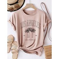 Dames T-shirt 100% katoen Brief Afdrukken Dagelijks Casual Korte mouw Strakke ronde hals Blozend Roze Zomer Lightinthebox - thumbnail