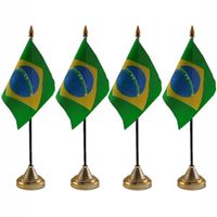 4x stuks brazilie tafelvlaggetje 10 x 15 cm met standaard - thumbnail