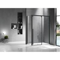 Marenza Neptune Douchecabine - 140x80cm - met schuifdeur - 8mm veiligheidsglas - anti kalk - mat zwart SNI6121-140B SNI6310-80B
