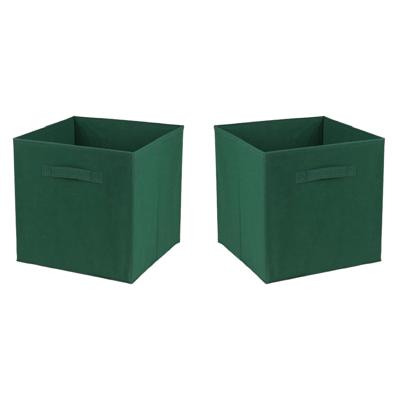Opbergmand/kastmand Square Box - 4x - karton/kunststof - 29 liter - donkergroen - 31 x 31 cm