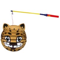 Bol lampion panter - bruin - H20 cm - papier - met lampionstokje - 50 cm