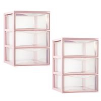 Ladeblokje/bureau organizer - 2x - 3 lades - transparant/roze - L26 x B37 x H37 cm - plastic