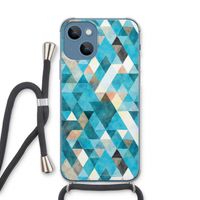 Gekleurde driehoekjes blauw: iPhone 13 Transparant Hoesje met koord