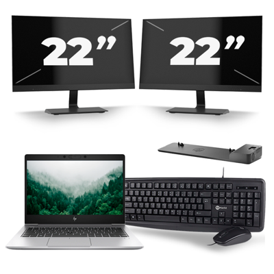 HP EliteBook 830 G6 - Intel Core i5-8e Generatie - 13 inch - 16GB RAM - 256GB SSD - Windows 11 + 2x 22 inch Monitor