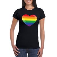 T-shirt met Regenboog vlag in hart zwart dames