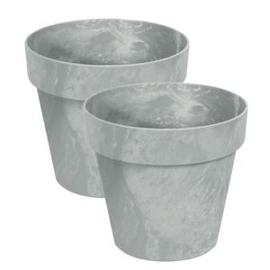 Bloempot/plantenpot - Set van 2x stuks - betonlook - lichtgrijs - kunststof - Dia 30 cm