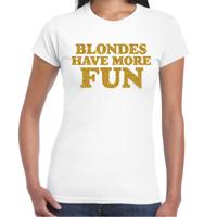 Verkleed T-shirt dames - blondes more fun -? wit - glitter goud - themafeest fout/goud/stout