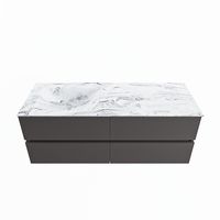 MONDIAZ VICA-DLUX 130cm badmeubel onderkast Dark grey 4 lades. Inbouw wastafel CLOUD links 1 kraangat, kleur Glace. - thumbnail