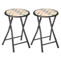 Giftdecor Bijzet krukje/stoel - 2x - Opvouwbaar - zwart/deco patroon - D30 x H45 cm - Krukjes - thumbnail