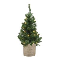 Kunst kerstboom/kunstboom 75 cm met verlichting inclusief naturel jute pot