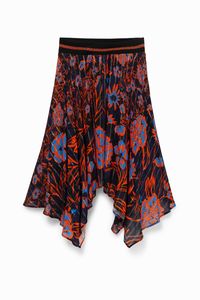 Gebloemde rok met asymmetrische onderzoom - ORANGE - L
