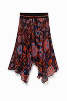 Gebloemde rok met asymmetrische onderzoom - ORANGE - L