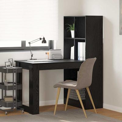 Bureau met plank Zwart eiken 122 x 67 x 145 cm Bewerkt hout