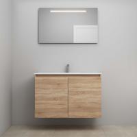 On-Line Badkamermeubelset - 100 cm - Voorgemonteerd - Greeploos 2 Deuren - Porseleinen Wastafel - 1 Kraangat - Spiegel met LED-Verlichting - Eiken