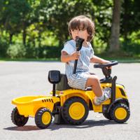 Tractor met Rupslicentie voor Kinderen Gelijkvloerse Tractor met Afneembare Aanhanger Schop Hark Claxon LED-Verlichting 6 Wielen
